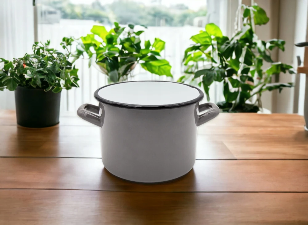 Tragar Emaliuotas plieno puodas su rankenomis Tradicinė virtuvė 14cm Pilka 1,6L