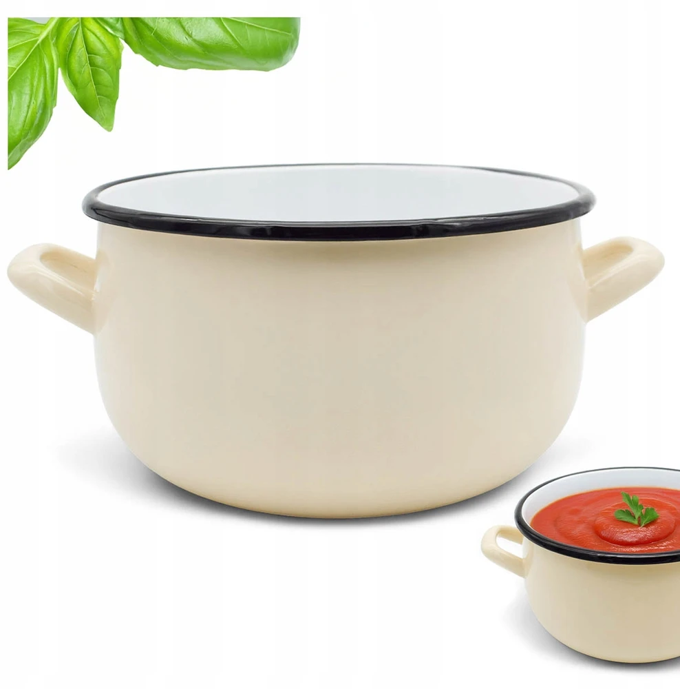 Tragar Emaliuotas plieno puodas su rankenomis Tradicinis 20 cm virtuvės kremas, 4L