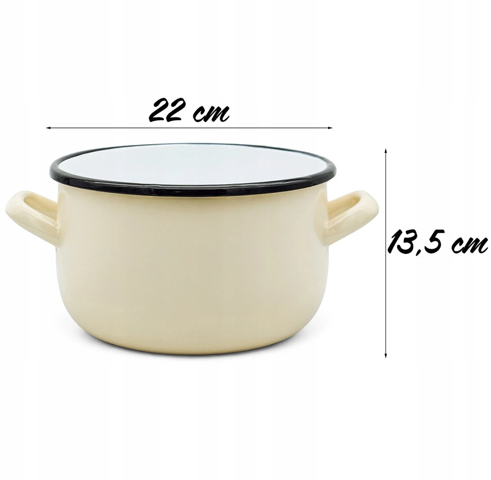Tragar Emaliuotas plieno puodas su rankenomis Tradicinis 22cm kreminis virtuvės 5L