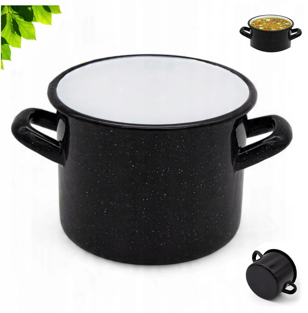 Tragar Emaliuotas puodas, 14 cm, juodas marmuras