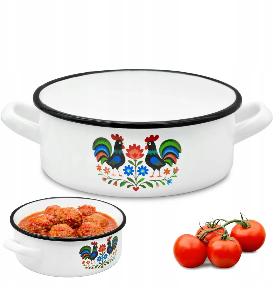 Tragar Emaliuotas Puodas 18cm su rankenėlėmis Tradicinis baltas liaudies puodas 1,8L