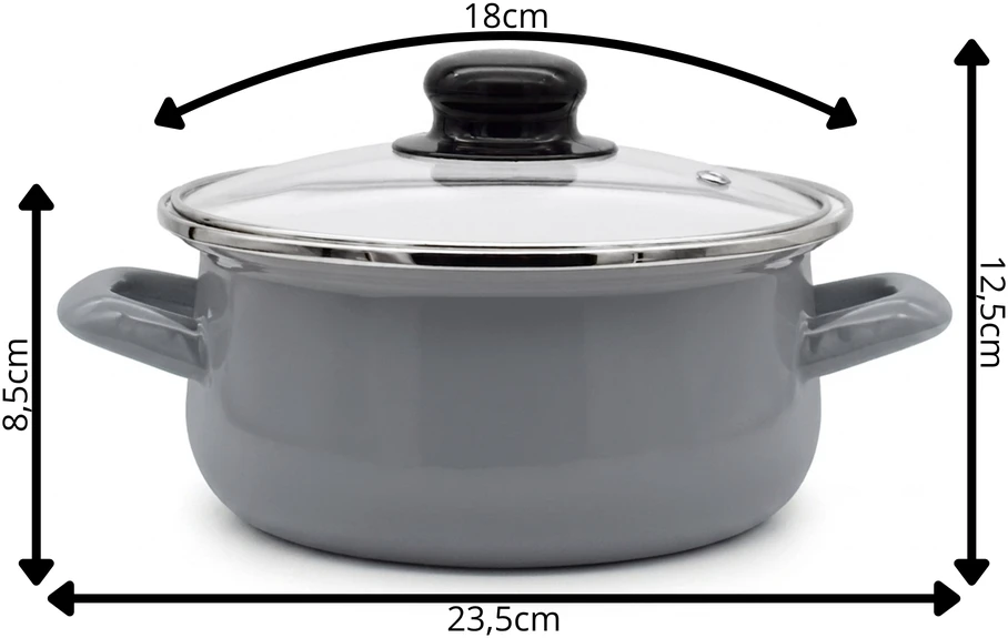 Tragar Emaliuotas puodas 1,8l pilkas, 18cm, su dangčiu