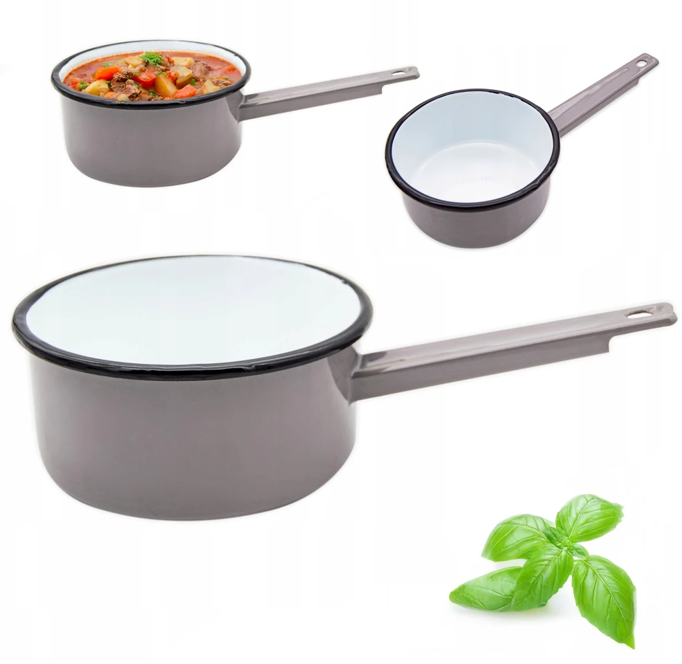 Tragar Emaliuotas puodas su rankena 14 cm pilkas plieno tradicinis puodas 900 ml