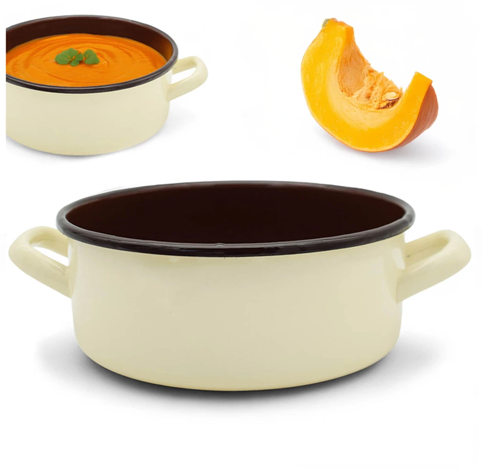 Tragar Emaliuotas puodas su rankenomis 20 cm kreminis plieno tradicinis puodas 2,5 l