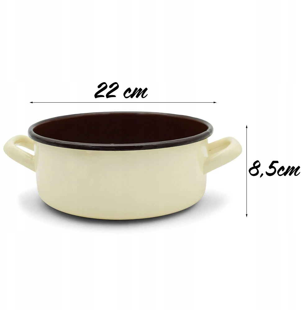 Tragar Emaliuotas puodas su rankenomis 22 cm kreminis plieno tradicinis puodas 3L