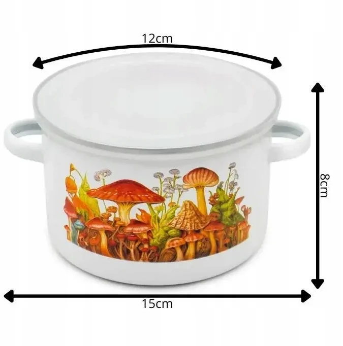 Tragar Puodas su dangteliu emaliuotas puodas 18cm virtuvės sriuboms grybai 2,2 l