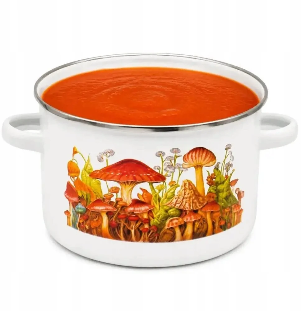 Tragar Puodas su dangteliu emaliuotas puodas 18cm virtuvės sriuboms grybai 2,2 l