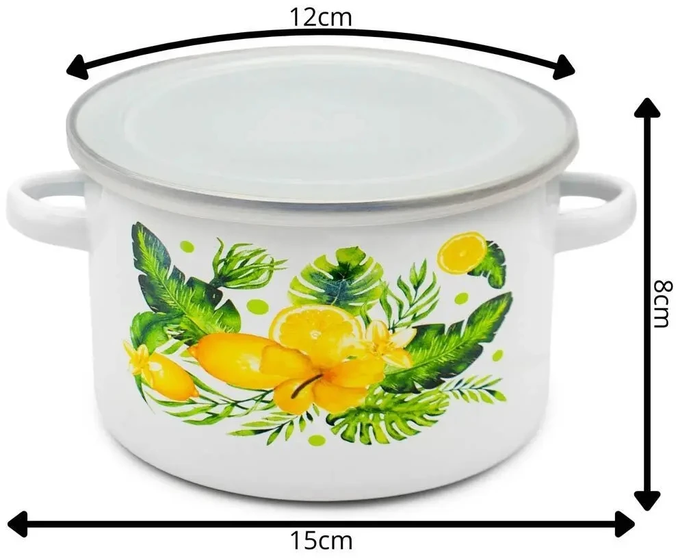 Tragar Puodas su dangteliu emaliuotas puodas 16 cm virtuvės sriuboms citrinos 1,85 l