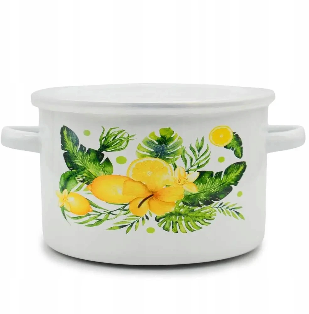 Tragar Puodas su dangteliu emaliuotas puodas 16 cm virtuvės sriuboms citrinos 1,85 l