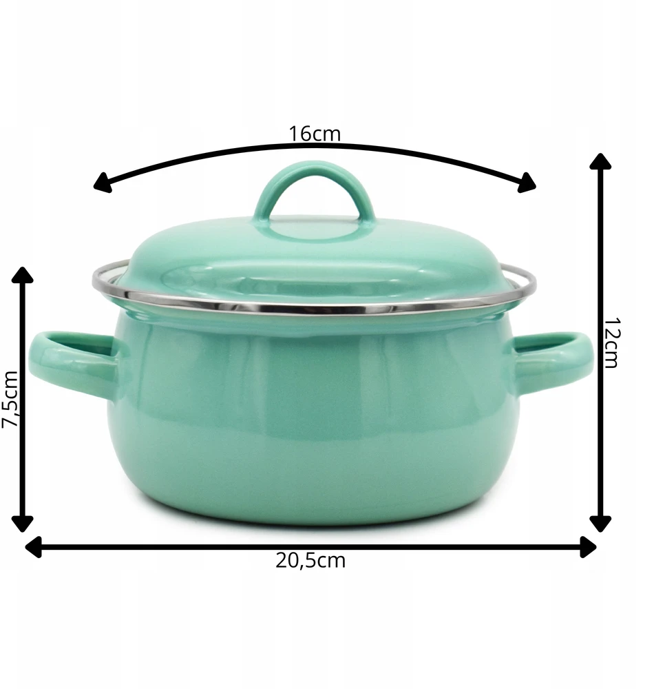 Tragar Puodas su rankenomis ir dangčiu 1,3 l Celadon emalio puodas 16cm
