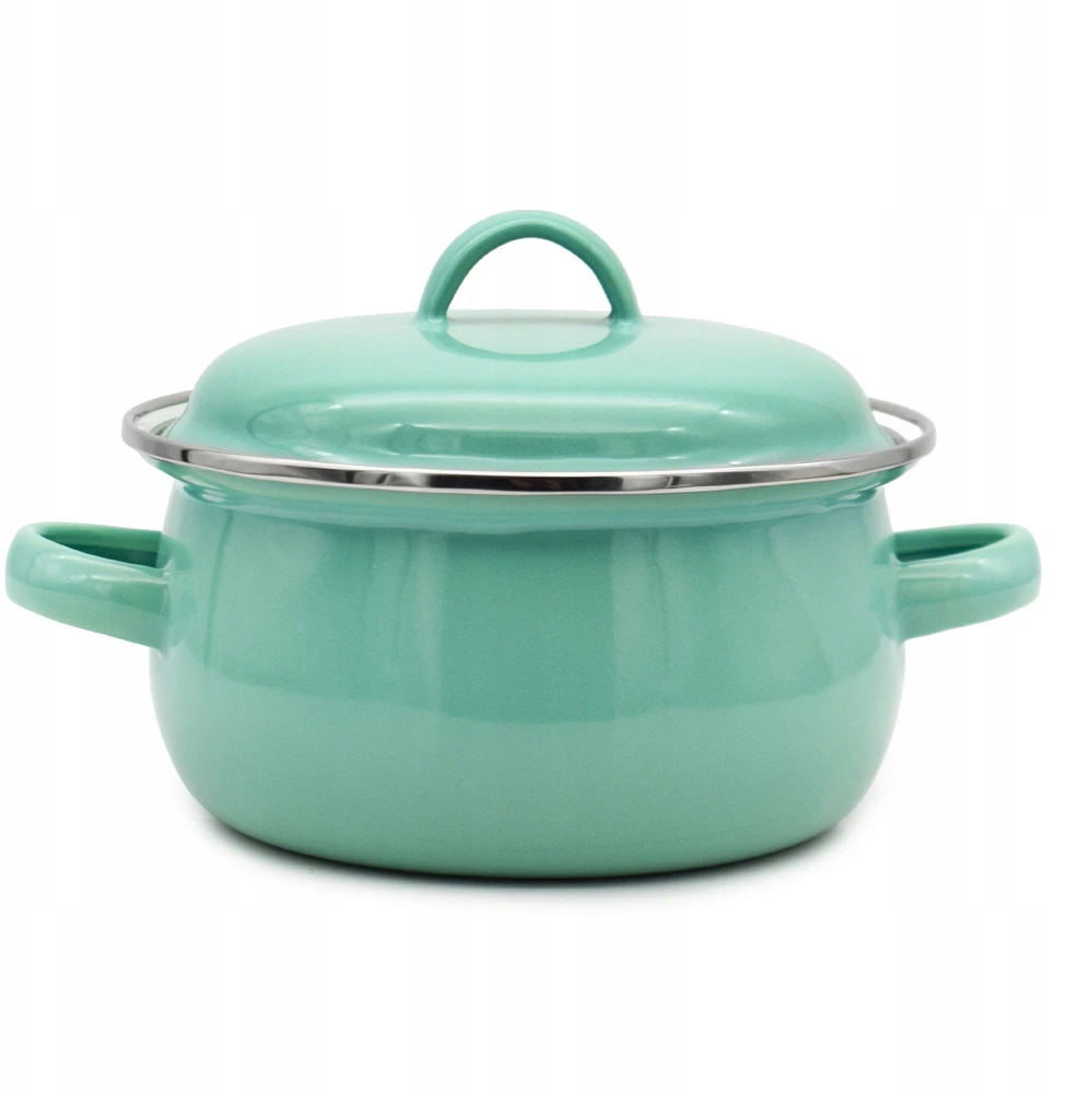 Tragar Puodas su rankenomis ir dangteliu 600ml Celadon emalio puodas 12cm