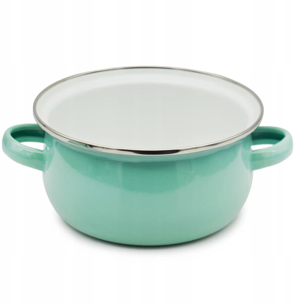 Tragar Puodas su rankenomis ir dangteliu 600ml Celadon emalio puodas 12cm