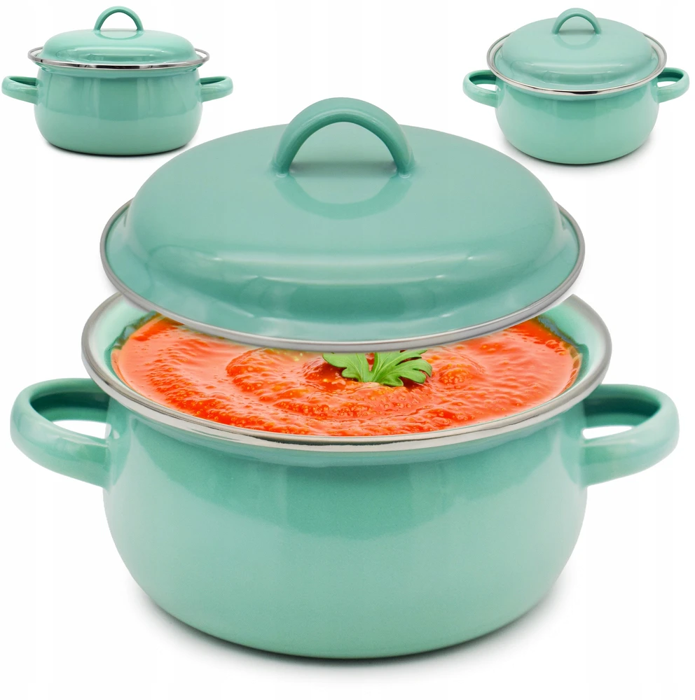 Tragar Puodas su rankenomis ir dangteliu 600ml Celadon emalio puodas 12cm