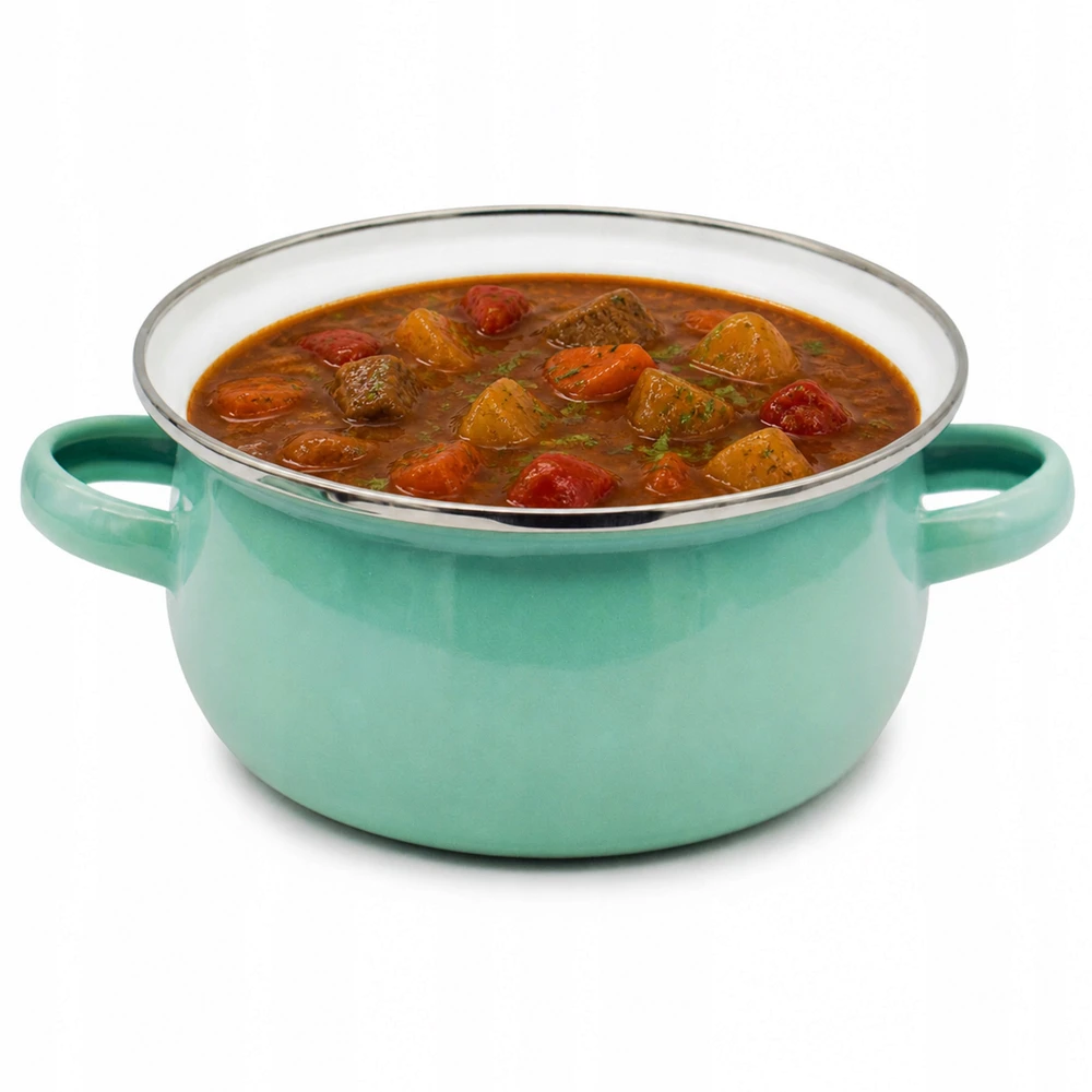 Tragar Puodas su rankenomis ir dangteliu 600ml Celadon emalio puodas 12cm