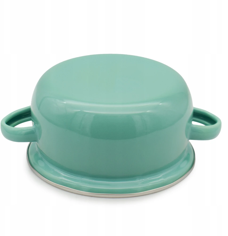 Tragar Puodas su rankenomis ir dangteliu 600ml Celadon emalio puodas 12cm