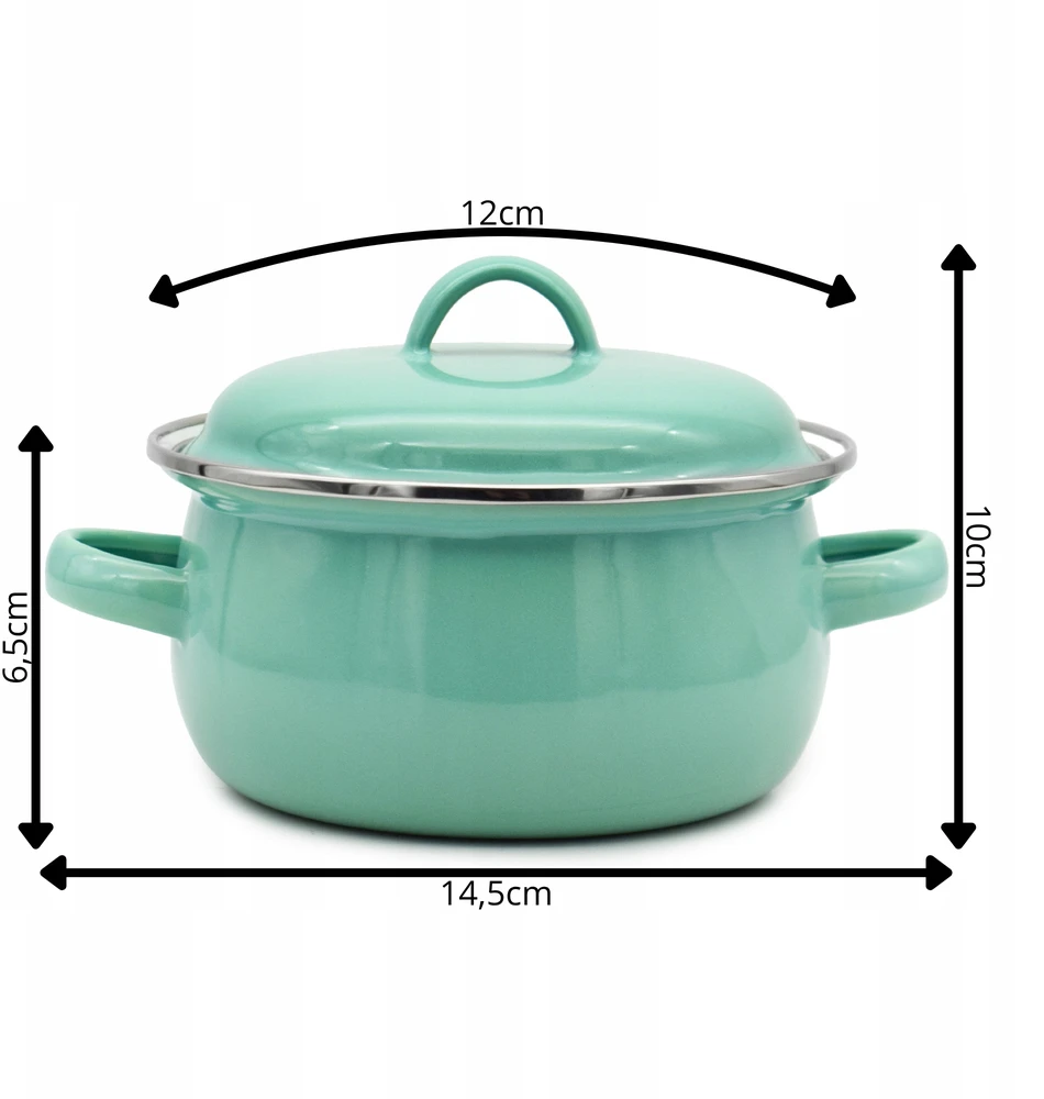 Tragar Puodas su rankenomis ir dangteliu 600ml Celadon emalio puodas 12cm