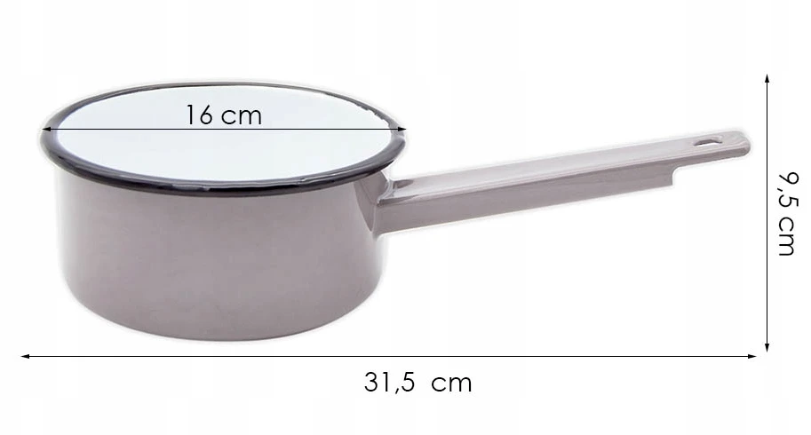 Tragar Tradicinis 16 cm emaliuotas plieno puodas su rankena pilkas puodas 1,3 l