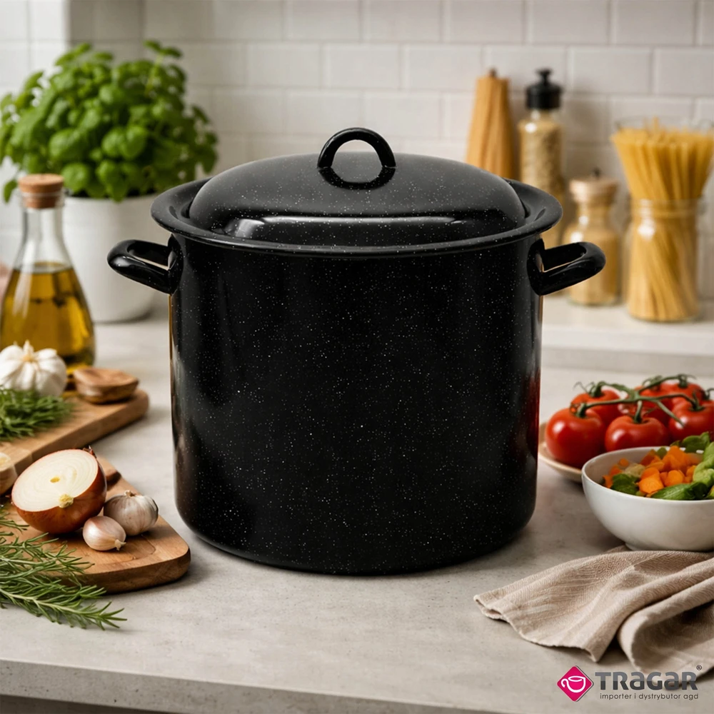 Tragar Tradicinis emaliuotas plieno puodas su marmuriniu virtuvės dangčiu, 32 cm
