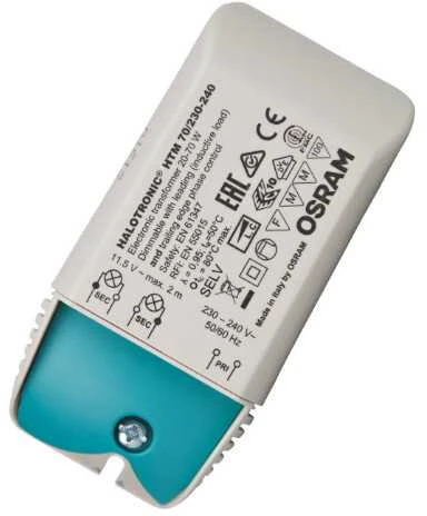 Osram Halotronic transformatorius su techninių duomenų užrašais