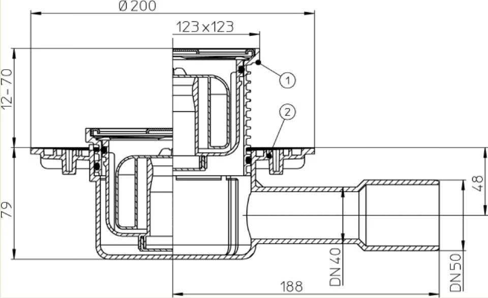 Hl Hutterer Lechner HL traps DN40/50 "Primus", 123x123mm