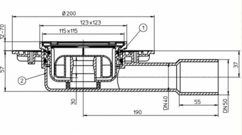 Trapas HL90Pr su NP grot., 123 x 123 x 57 mm, DN50/40, horizontalus