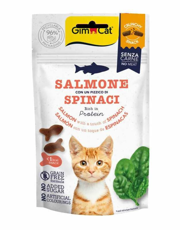 Gimcat Crunchy Snacks Salmon & Spinach traškūs skanėstai lašiša/špinatai 50g