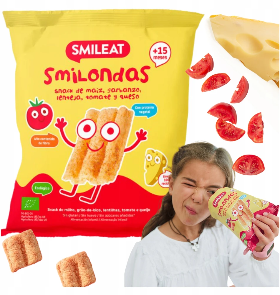 Traškus Smileat Smilondas Ekologiškas pomidorų sūrio užkandis vaikams po 15M 25G