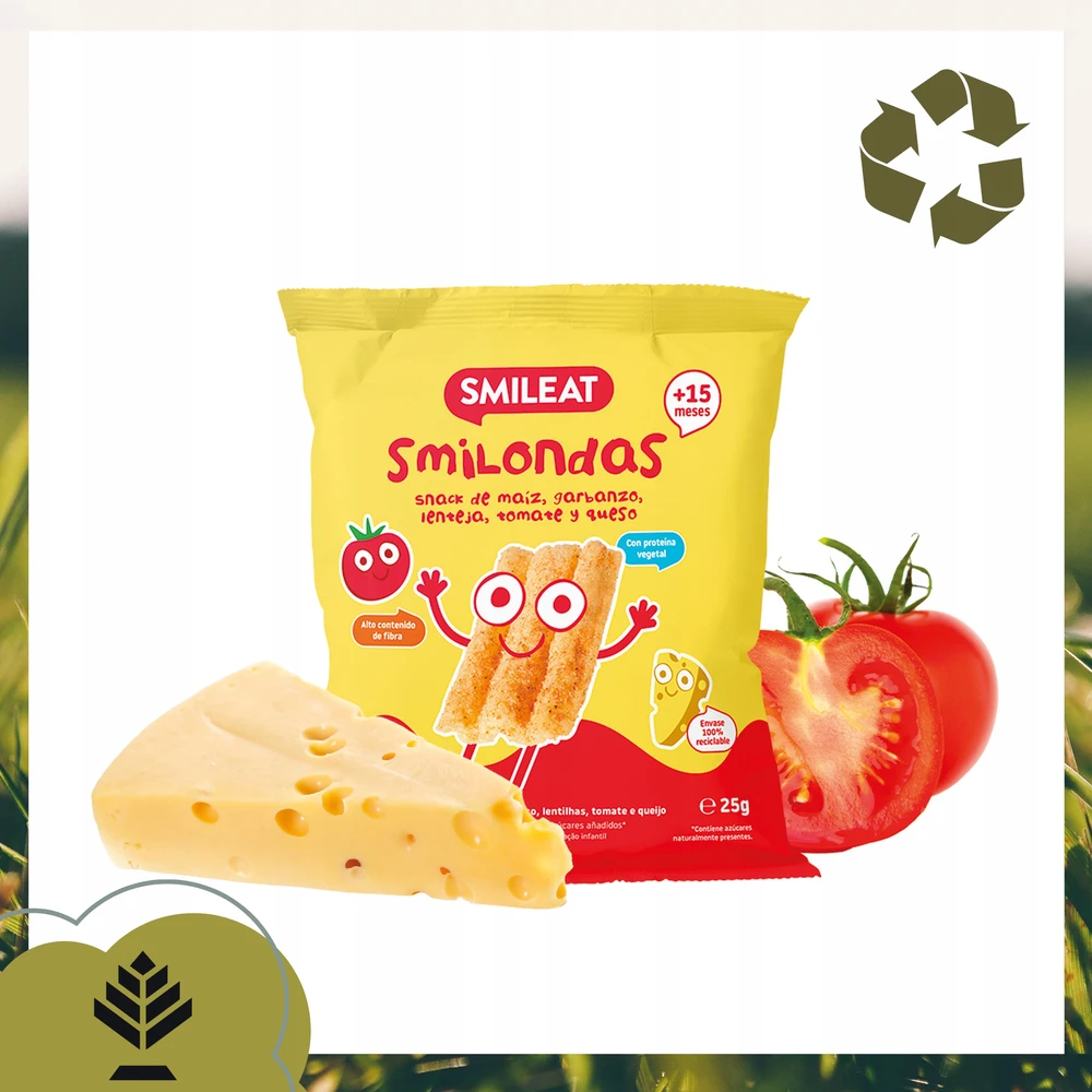Traškus Smileat Smilondas Ekologiškas pomidorų sūrio užkandis vaikams po 15M 25G