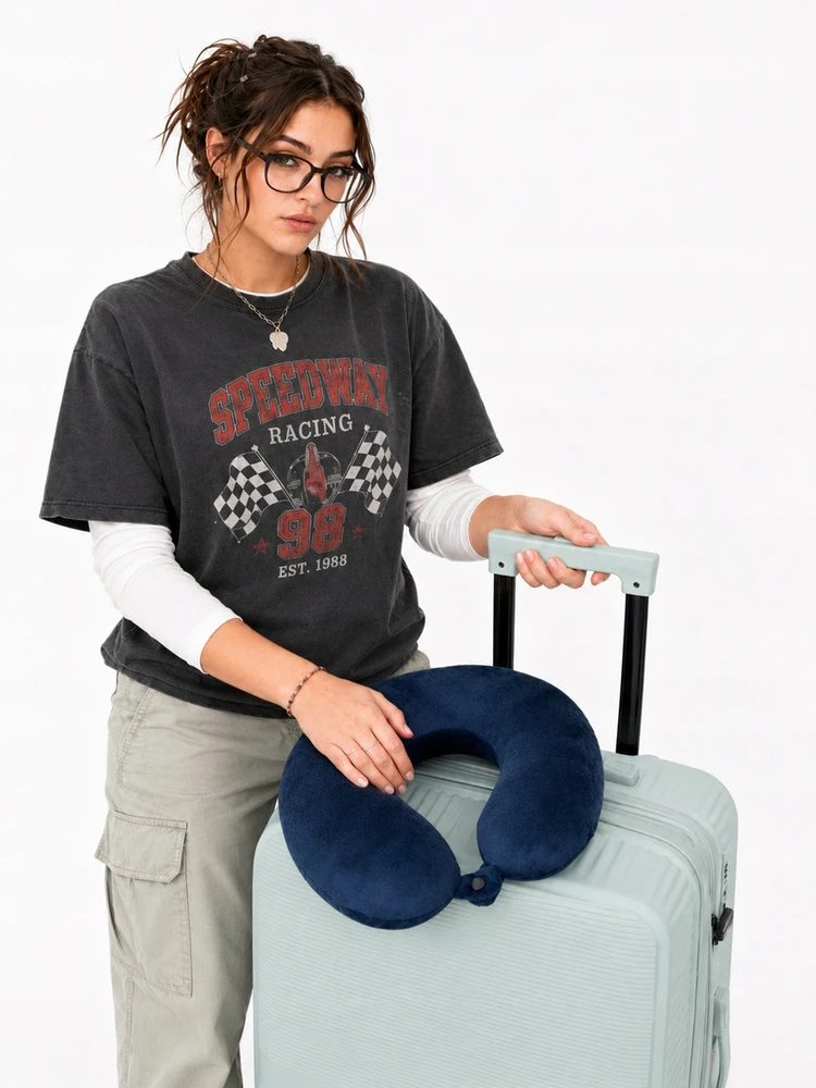TRAVEL NECK PILLOW kruasanas, skirtas lėktuvo atminties putoms BLU MOONKY mėlynas
