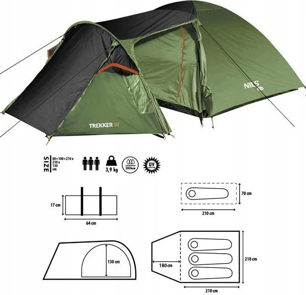 TREKKER III TOURIST CAMPING TENT NILS CAMP NC6312 390X210X130CM
