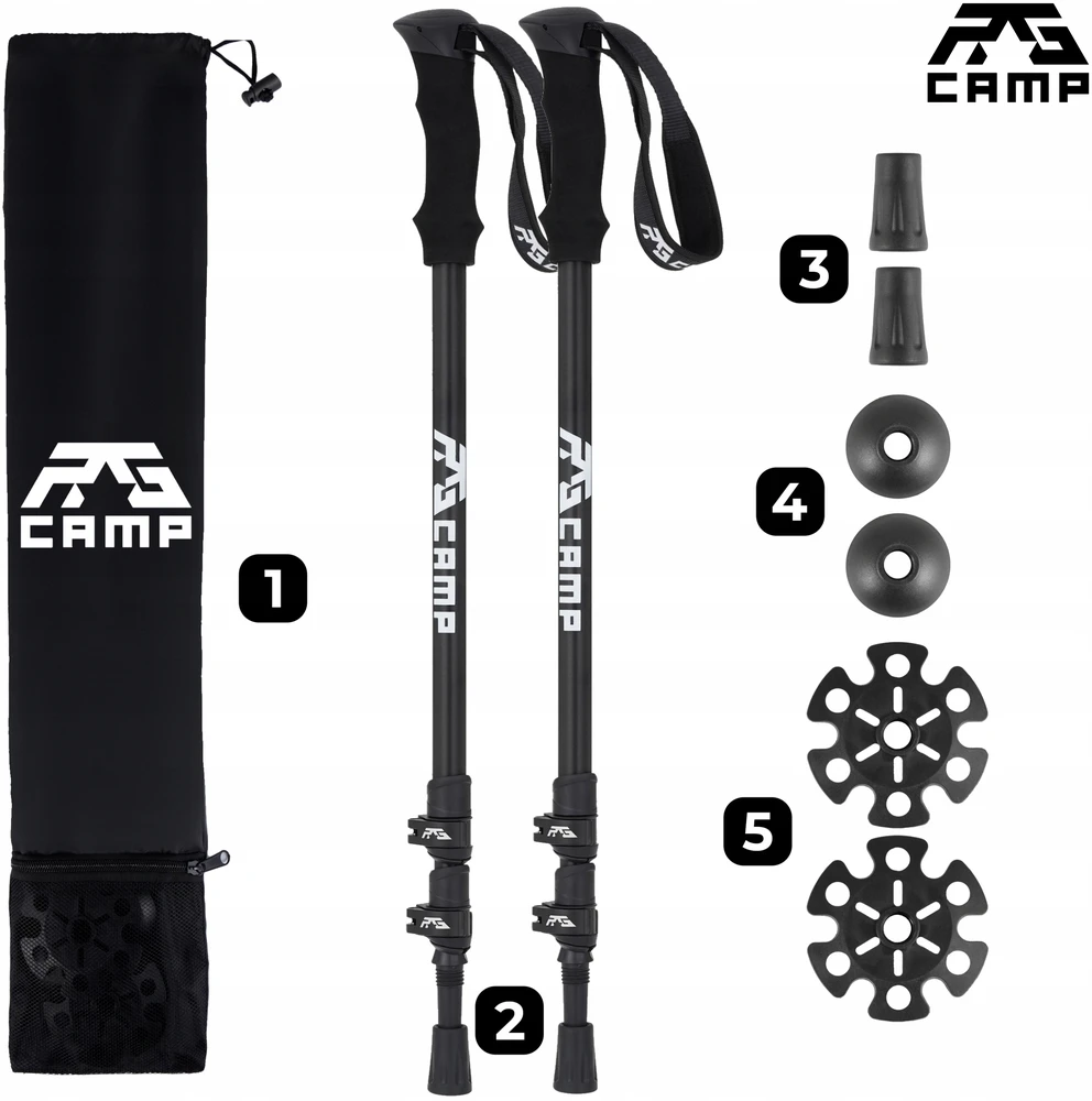 TREKKING POLES sulankstomos šiaurietiško ėjimo lazdos, skirtos žygiams po kalnus RG CAMP