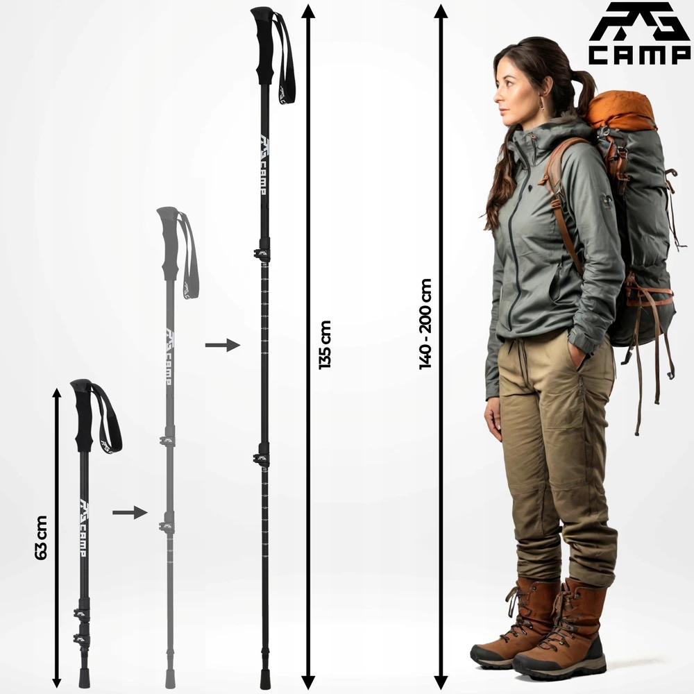 TREKKING POLES sulankstomos šiaurietiško ėjimo lazdos, skirtos žygiams po kalnus RG CAMP