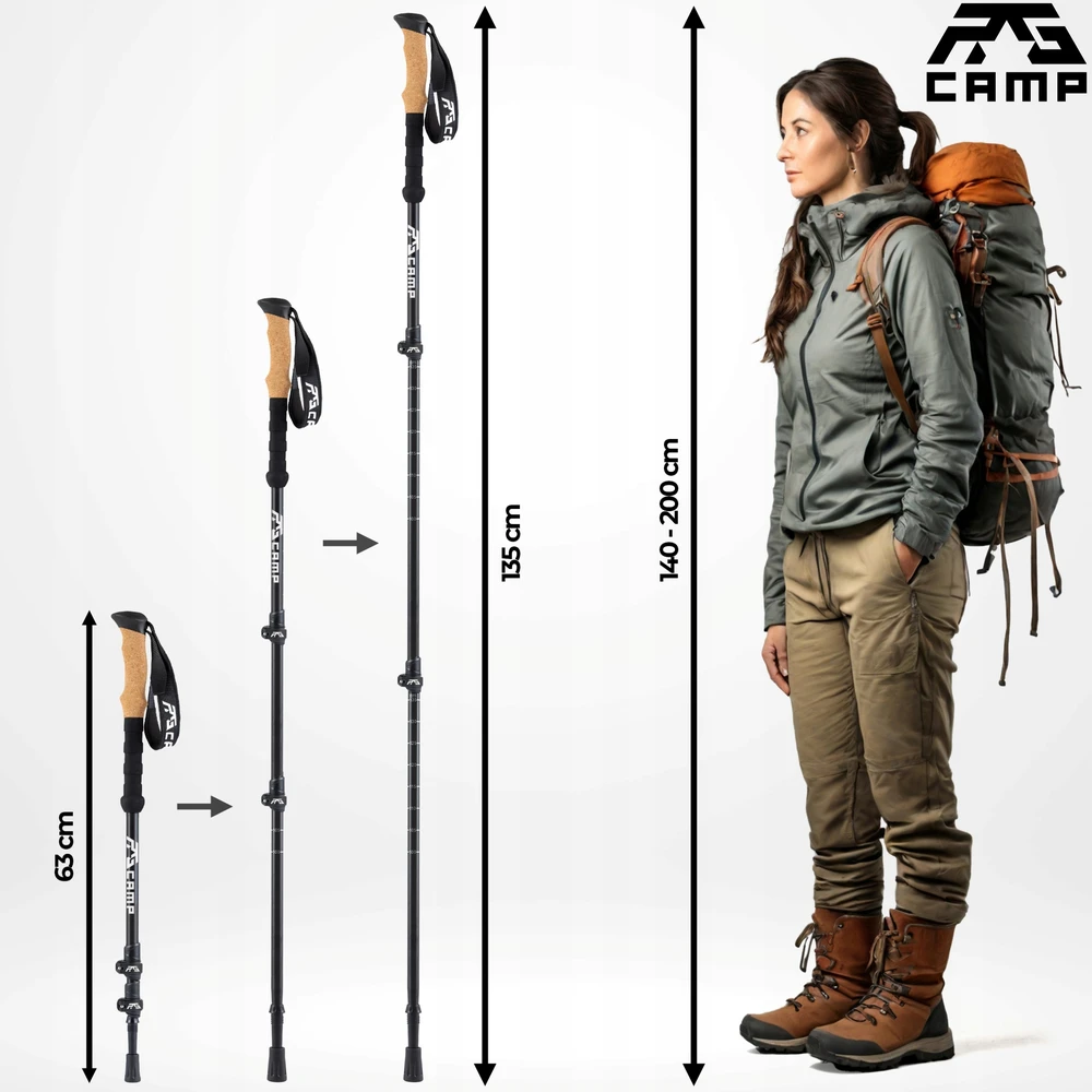 TREKKING POLES sulankstomos šiaurietiško ėjimo lazdos, skirtos žygiams po kalnus RG CAMP