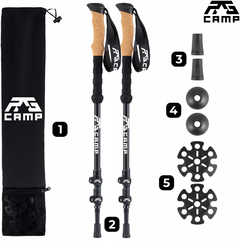 TREKKING POLES sulankstomos šiaurietiško ėjimo lazdos, skirtos žygiams po kalnus RG CAMP