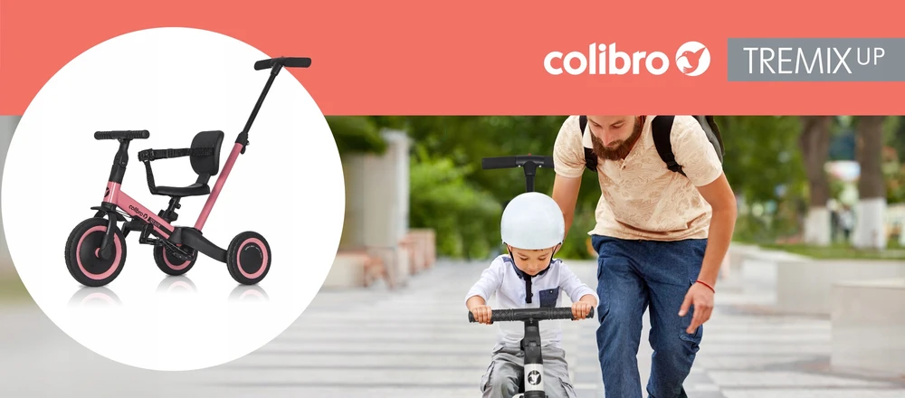 Balansinis dviratukas/triratukas Colibro Tremix Up, Rožinės spalvos
