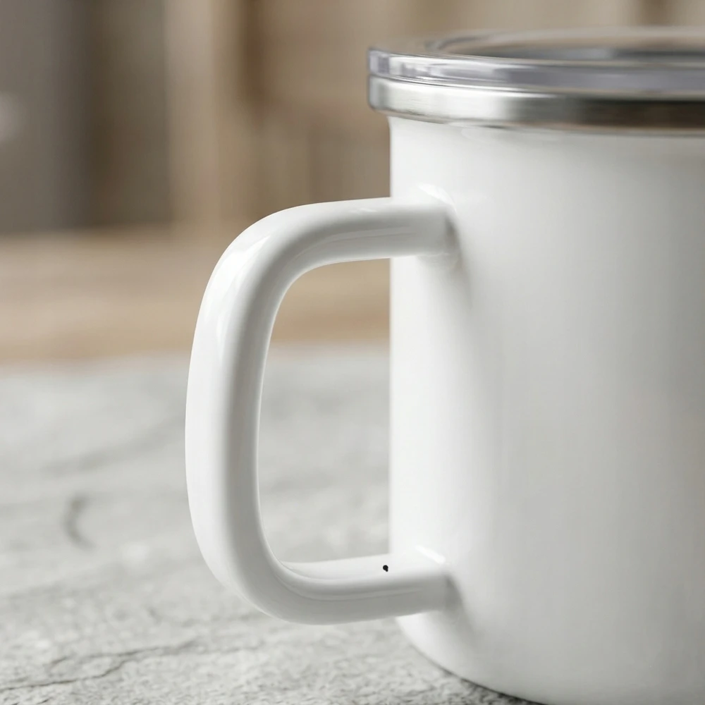 Trendydom Emalio puodelis 1400 ml Puodas 14cm Baltas su rožėmis su dangteliu