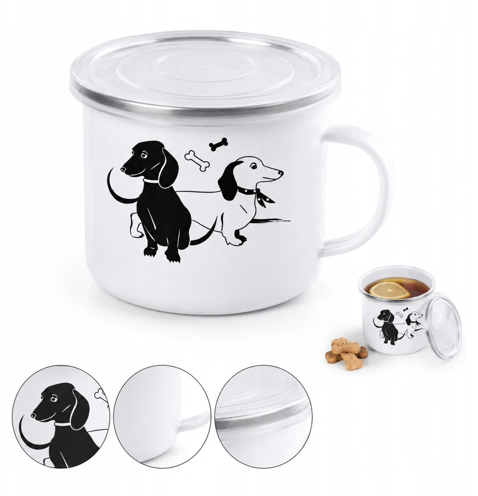 Trendydom Emalio puodelis 1400 ml Šunims su dangteliu Baltas 14 cm