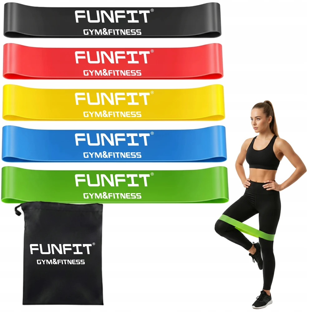 Treniruočių gumų rinkinys FUNFIT, 5 vnt., 60 cm, įvairių spalvų