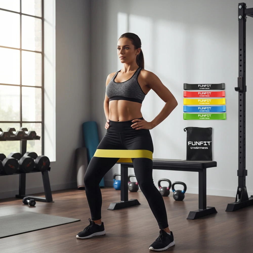 Treniruočių gumų rinkinys FUNFIT, 5 vnt., 60 cm, įvairių spalvų