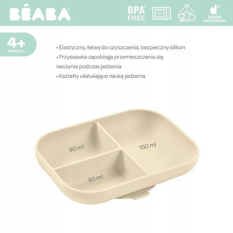 BEABA SILIKONINĖ DUGNU PRILIMPANTI 3 SKYRIŲ LĖKŠTĖ, CLAY