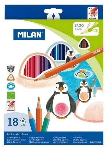 Trikampiai pieštukai 18 spalvų Milan