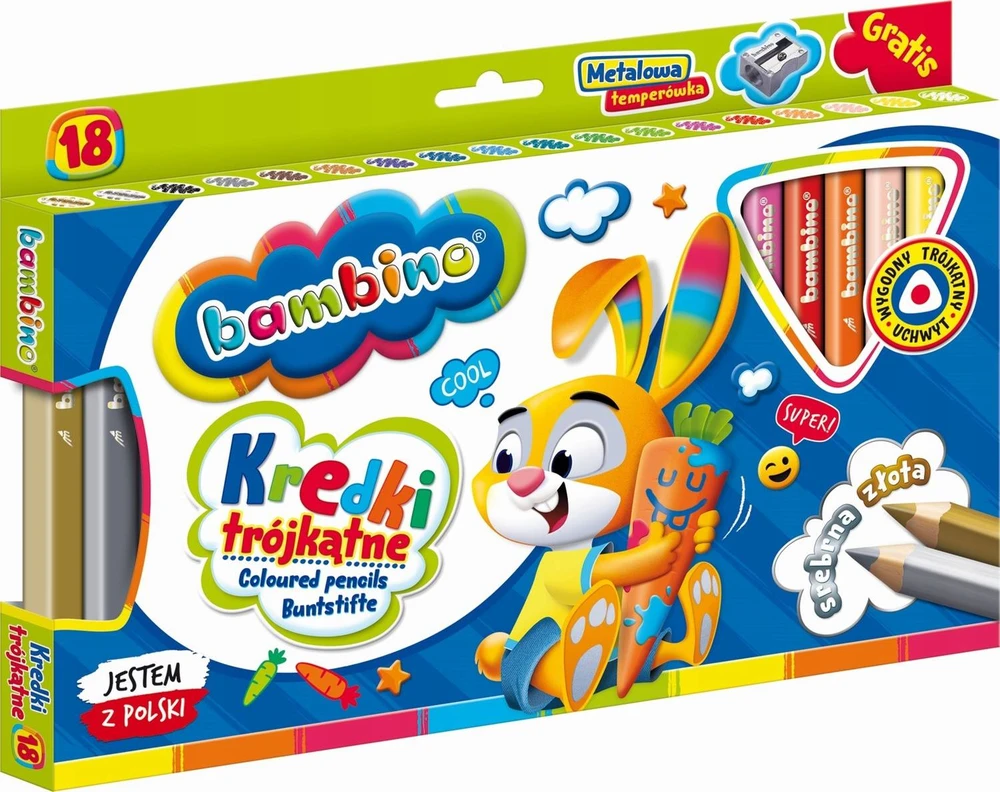 Trikampiai pieštukai Bambino, 18 spalvų