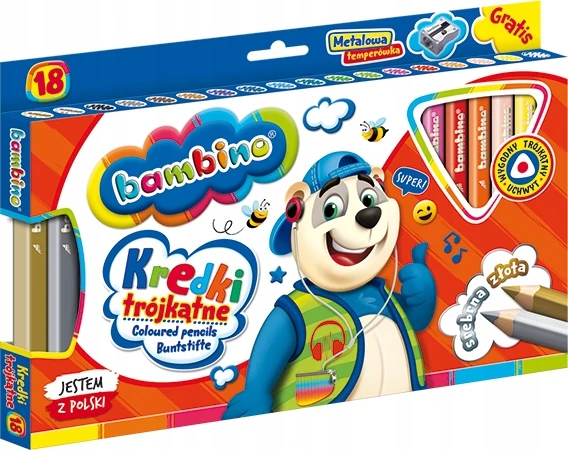 Trikampiai pieštukai Bambino, 18 spalvų