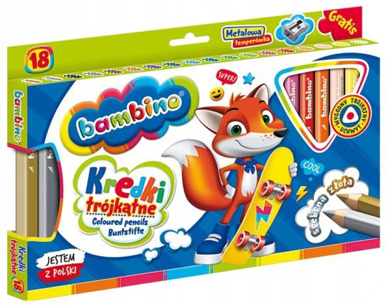 Trikampiai pieštukai Bambino, 18 spalvų