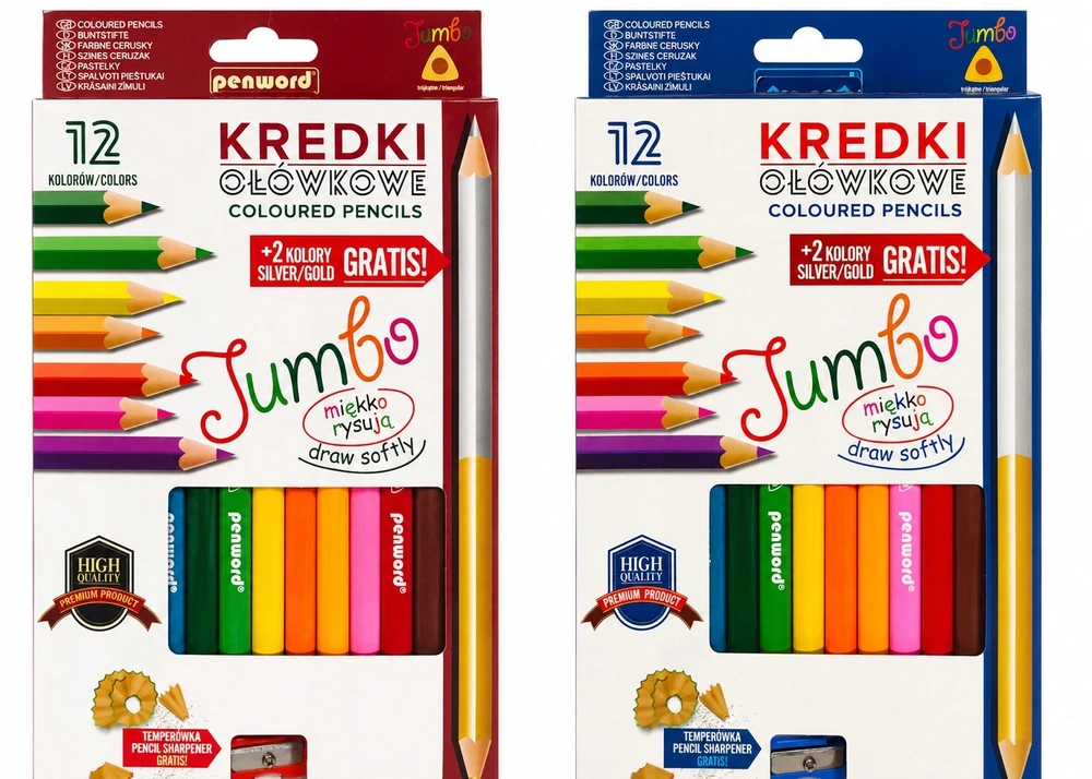 Trikampiai pieštukai + galąstuvas 12 spalvų - Penword