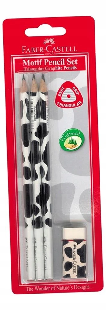 Trikampio formos pieštukas Karvė 3vnt. + trintukas FABER CASTELL