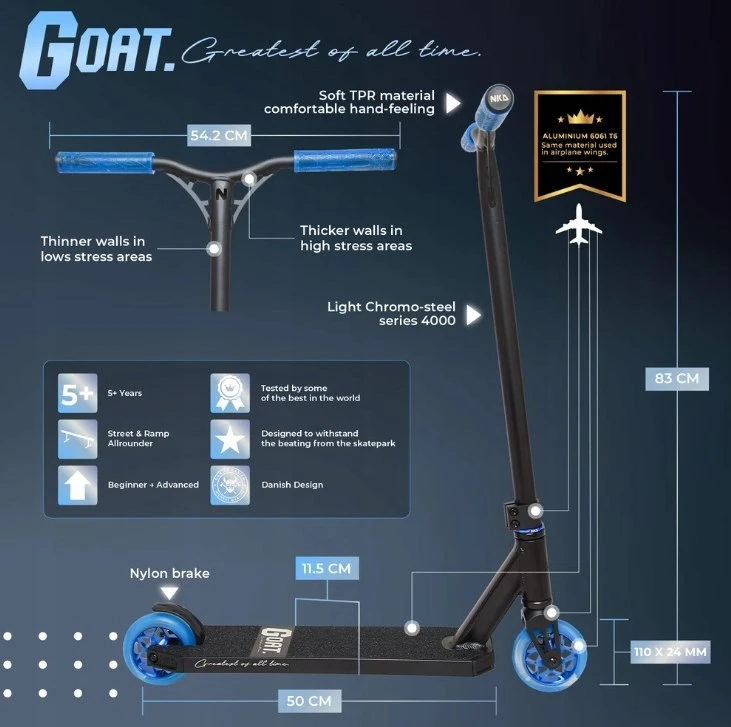 Triku skrejritenis: NKD GOAT stunt scooter, juodas/mėlynas