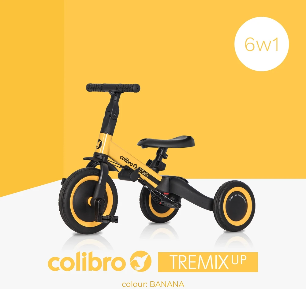 Balansinis dviratukas/triratukas Colibro Tremix Up, Geltonos spalvos