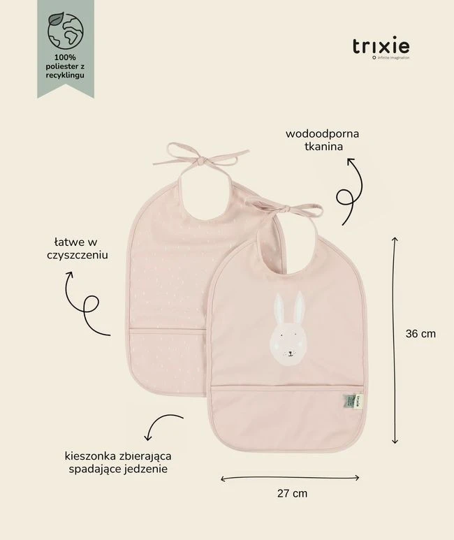 TRIXIE vandeniui atsparūs seilinukai, 2 vnt., su kišene kūdikiams 6m+