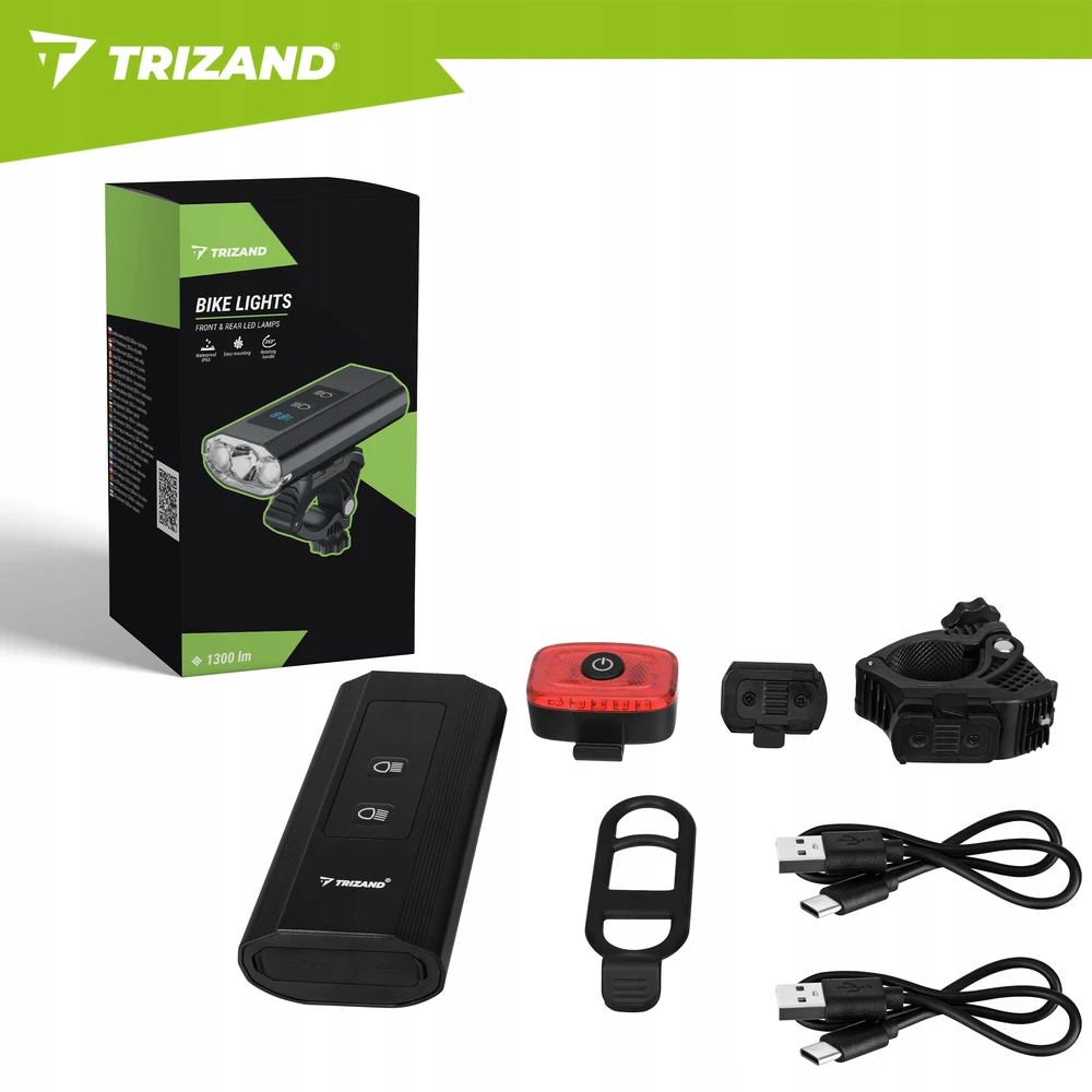 Trizand LED dviračio žibintas 1300 lm galinis priekinis galingas žibintuvėlis 5200 mAh USB rinkinys